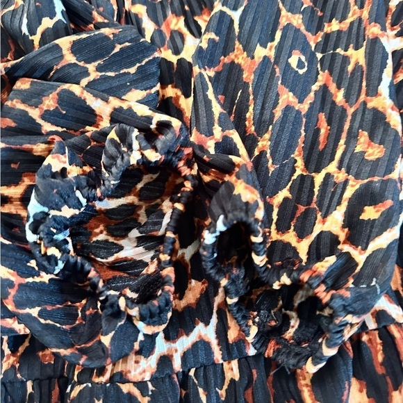 ASOS DESIGN Frill Front Long Sleeve Mini Smock Dress Leopard Print Size 12 - Picture 10 of 17